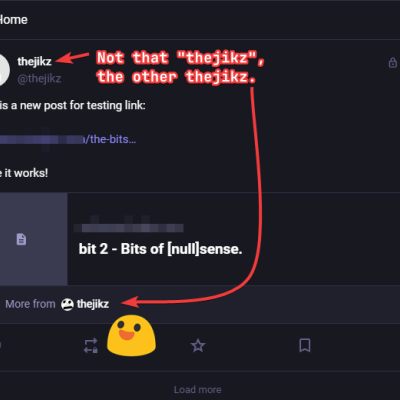 A screen shot of another thejikz account for testing purposes. It shows me posting to the account, and the link to an off mastodon article is showing a link to my main thejikz account. The post is that of a default Mastodon instance theme in formatting and colors. A screen shot of another thejikz account for testing purposes. It shows me posting to the account, and the link to an off mastodon article is showing a link to my main thejikz account. The post is that of a default Mastodon instance theme in formatting and colors.